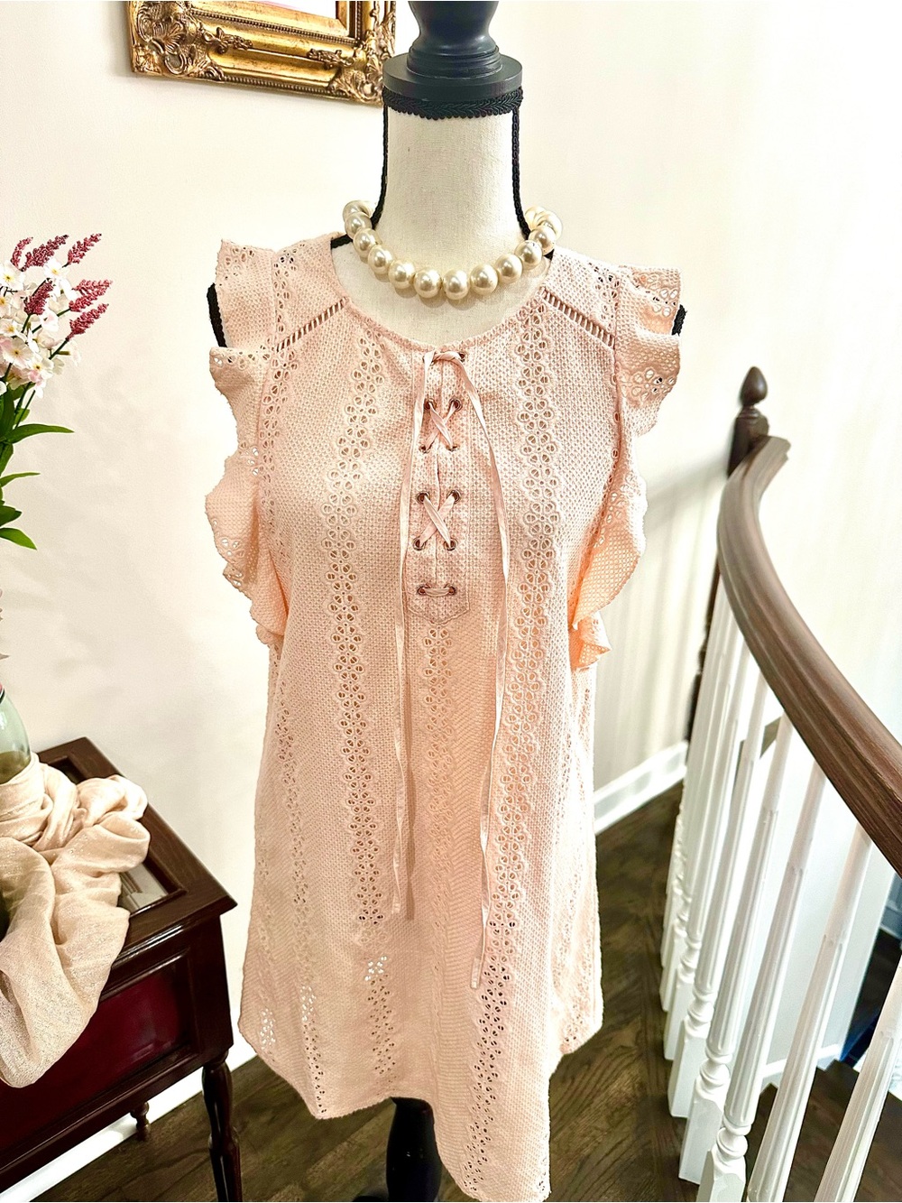 Sugarlips Pale Pink Lace-Trim Sleeveless Top